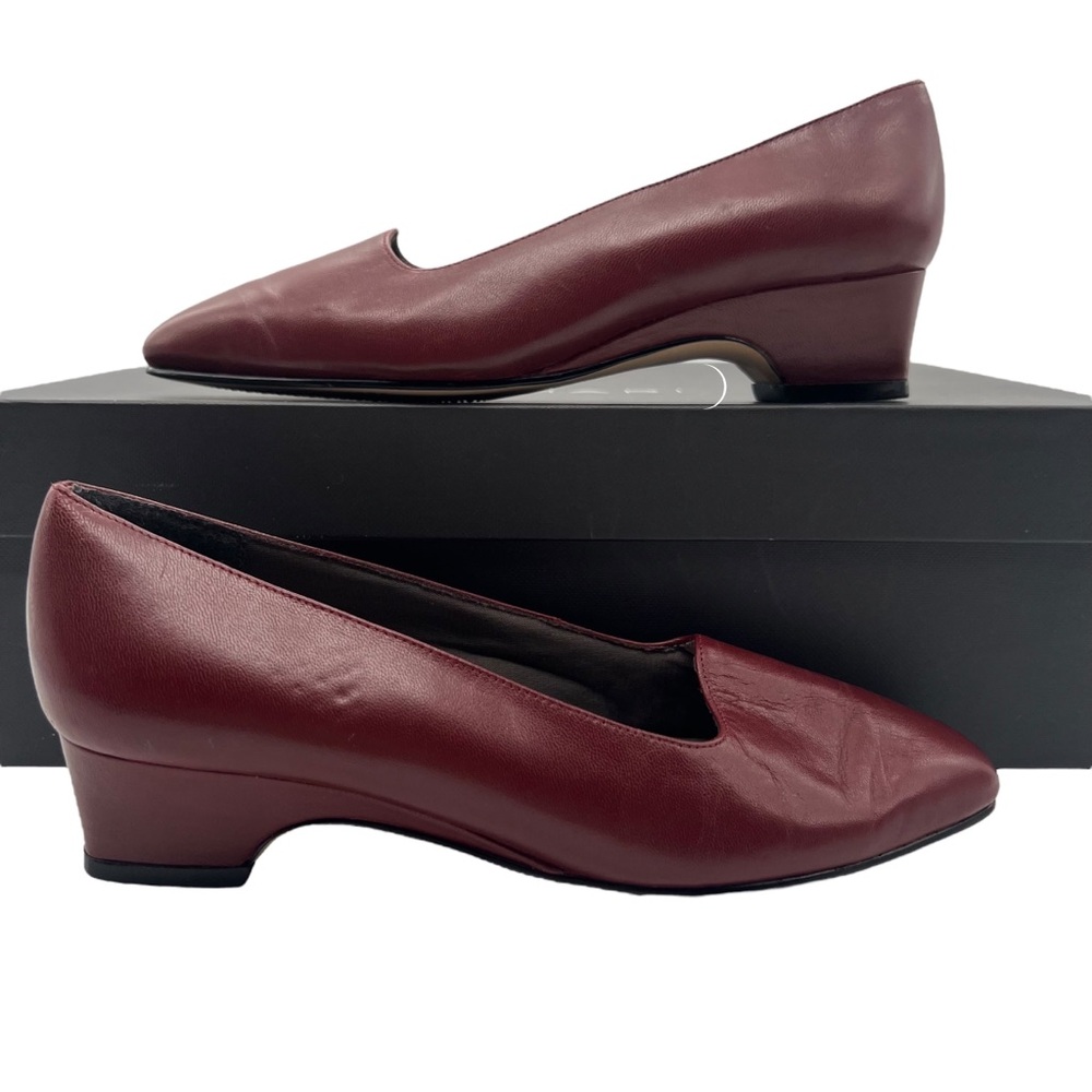 Naturalizer Sz 4 Woman's Maroon Leather Low Heel 1.5" Square Toe Slip On
